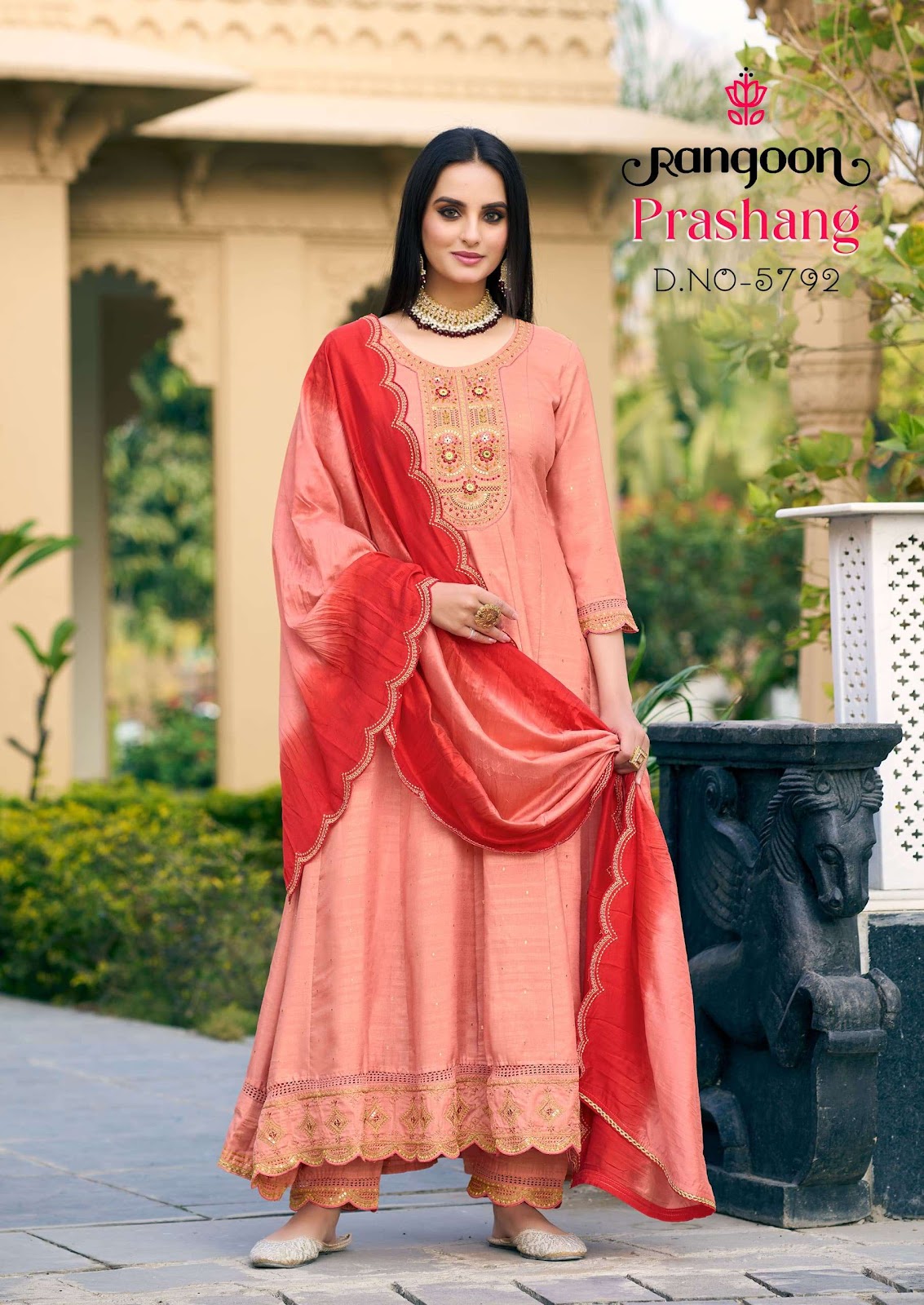 Prashang Rangoon Viscose Jacquard Readymade Anarkali Suits Wholesaler Ahmedabad