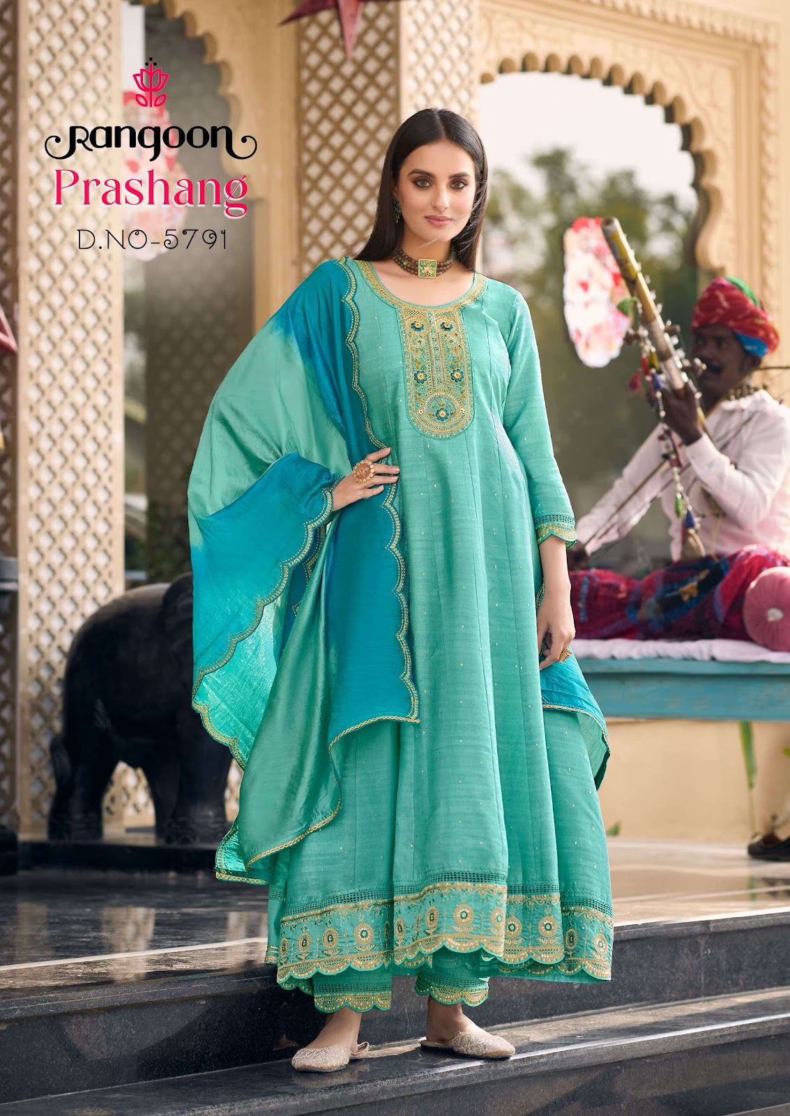 Prashang Rangoon Viscose Jacquard Readymade Anarkali Suits Wholesaler Ahmedabad