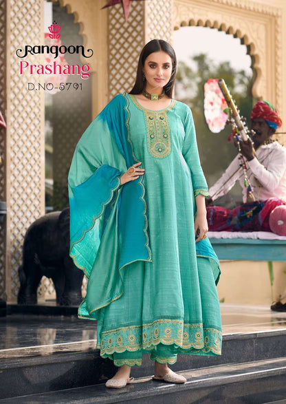 Prashang Rangoon Viscose Jacquard Readymade Anarkali Suits Wholesaler Ahmedabad