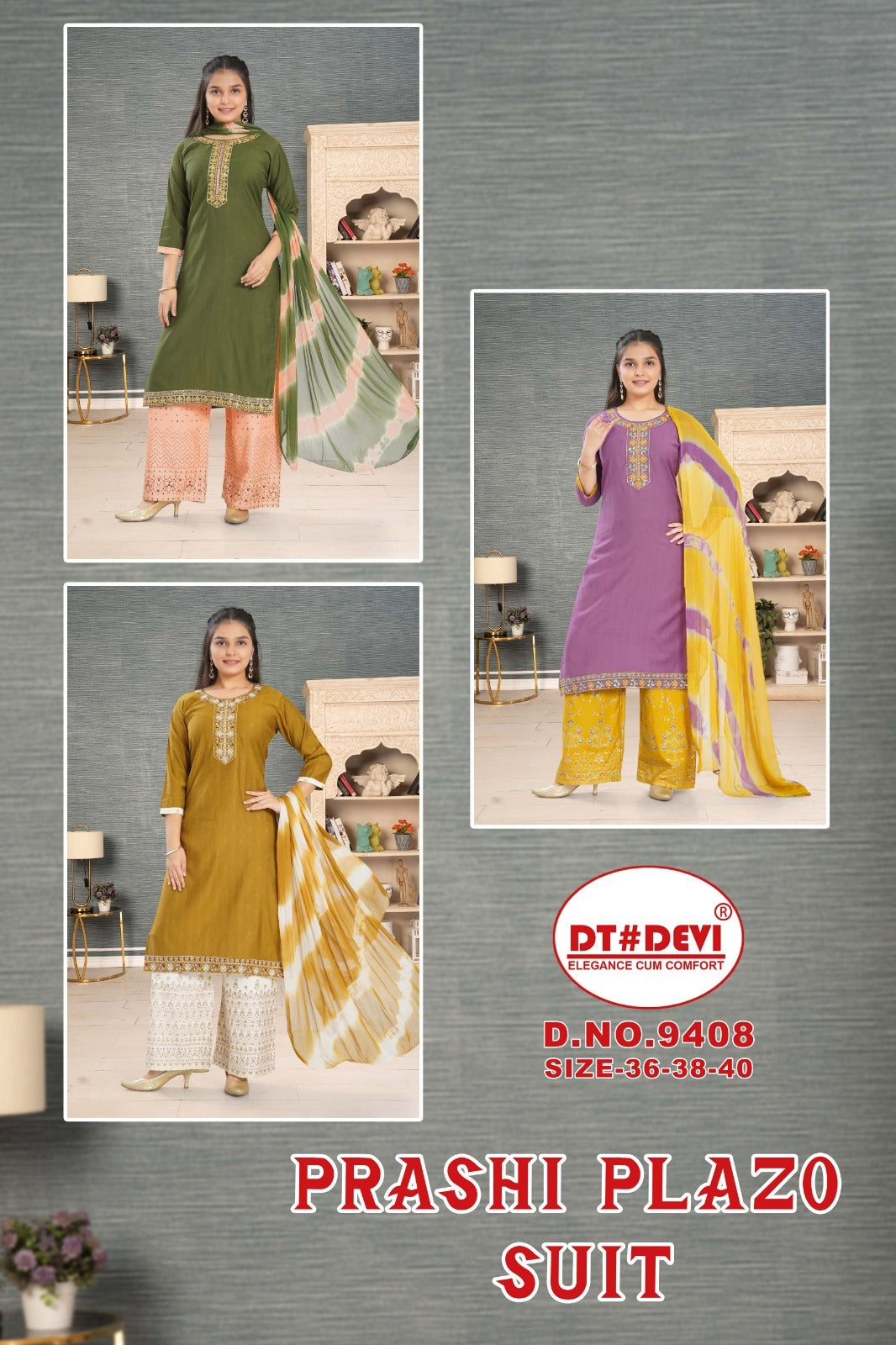 Prashi Dn 9408 Dt Devi Vetican Girls Readymade Palazzo Suits Supplier India