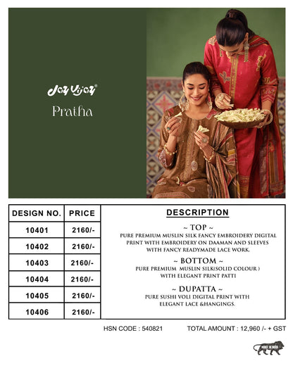 Pratha Jay Vijay Muslin Silk Pant Style Suits Wholesale Price