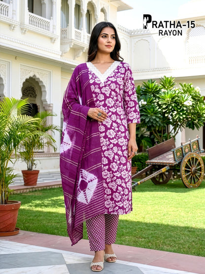 Pratha Prmnt Rayon Readymade Pant Style Suits Wholesaler