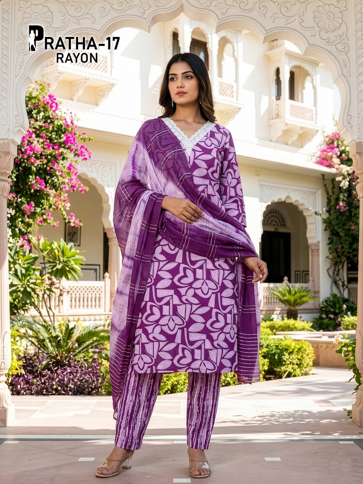 Pratha Prmnt Rayon Readymade Pant Style Suits Wholesaler