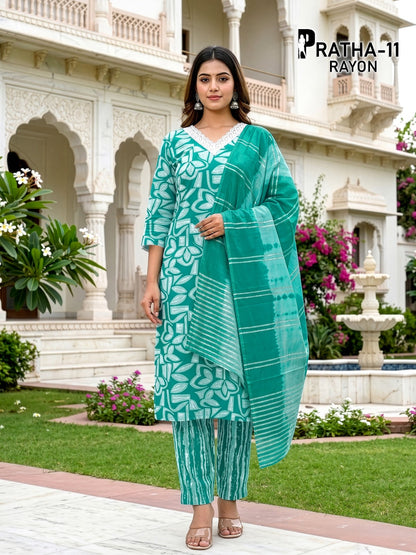 Pratha Prmnt Rayon Readymade Pant Style Suits Wholesaler