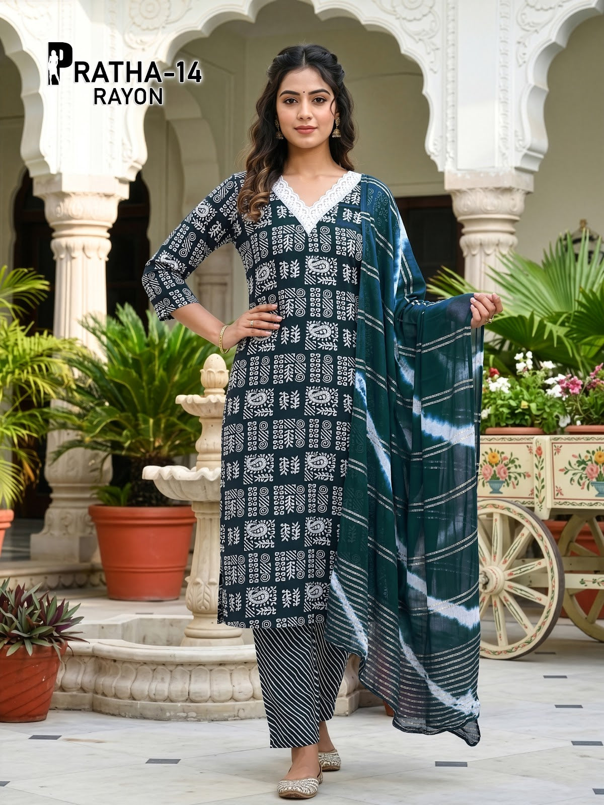 Pratha Prmnt Rayon Readymade Pant Style Suits Wholesaler