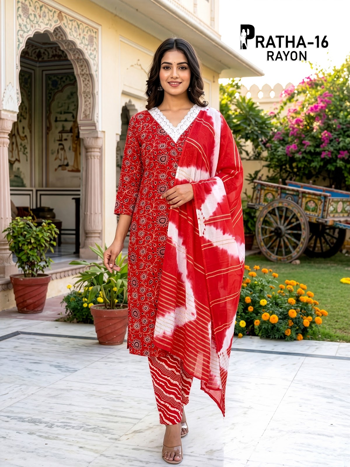 Pratha Prmnt Rayon Readymade Pant Style Suits Wholesaler