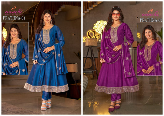 Prathna 01-02 Aanchi Vichitra Silk Readymade Anarkali Suits Manufacturer India
