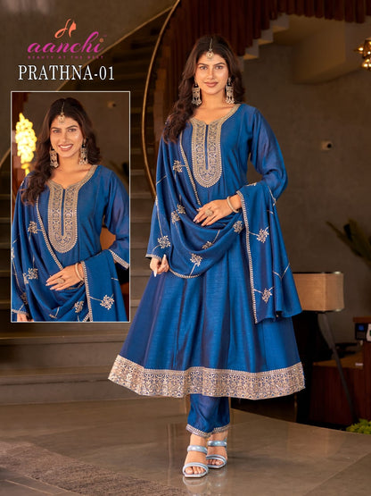 Prathna 01-02 Aanchi Vichitra Silk Readymade Anarkali Suits Manufacturer India