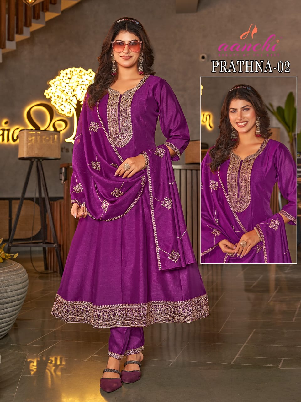 Prathna 01-02 Aanchi Vichitra Silk Readymade Anarkali Suits Manufacturer India