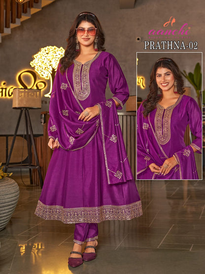 Prathna 01-02 Aanchi Vichitra Silk Readymade Anarkali Suits Manufacturer India