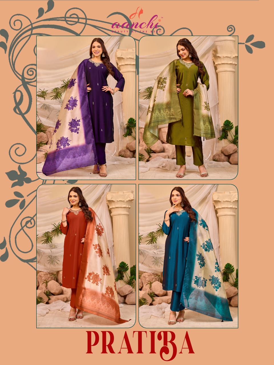 Pratiba Aanchi Silk Readymade Pant Style Suits Manufacturer