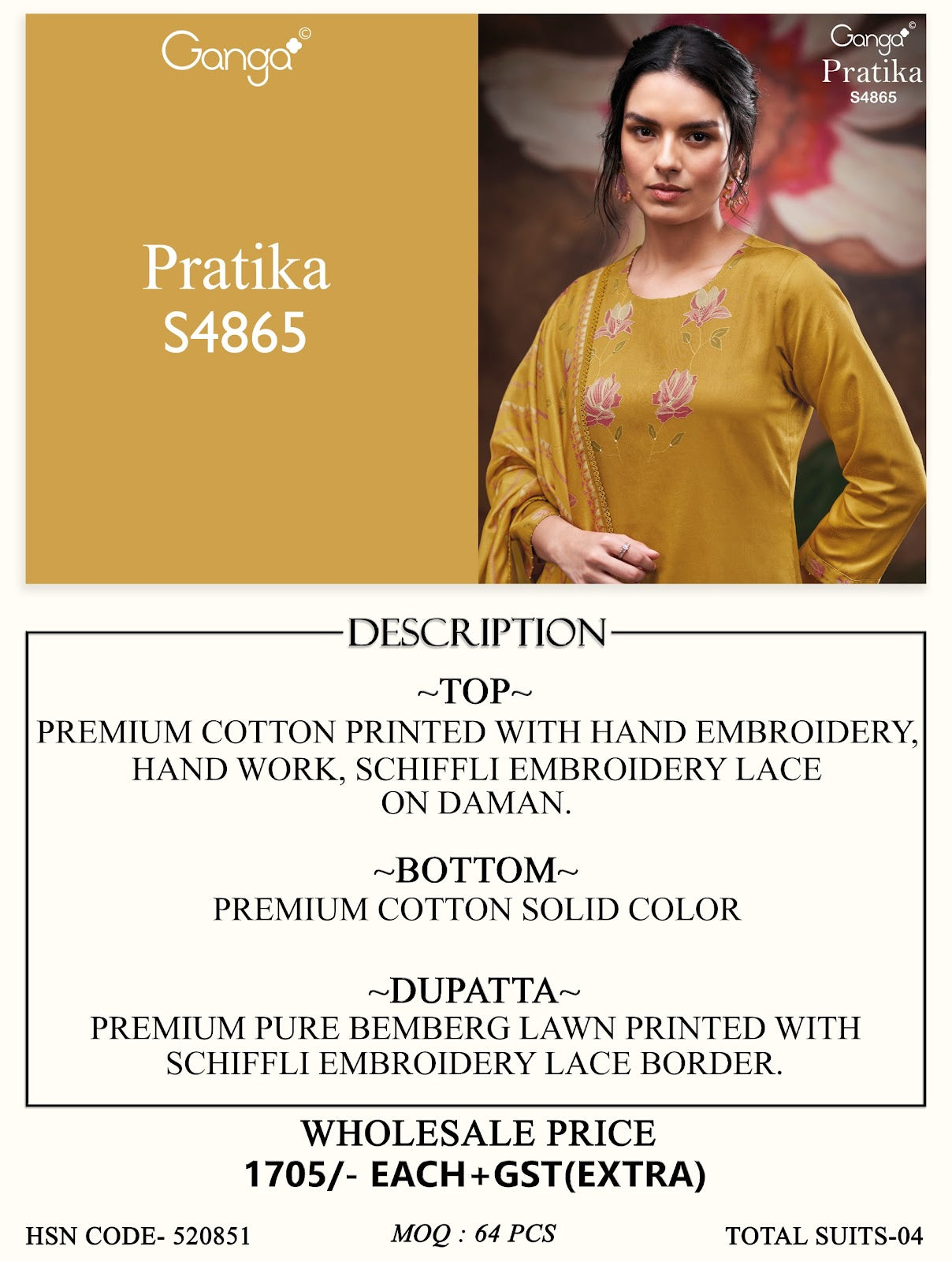 Pratika S4865 Ganga Cotton Pant Style Suits Wholesale Price
