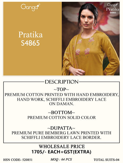 Pratika S4865 Ganga Cotton Pant Style Suits Wholesale Price