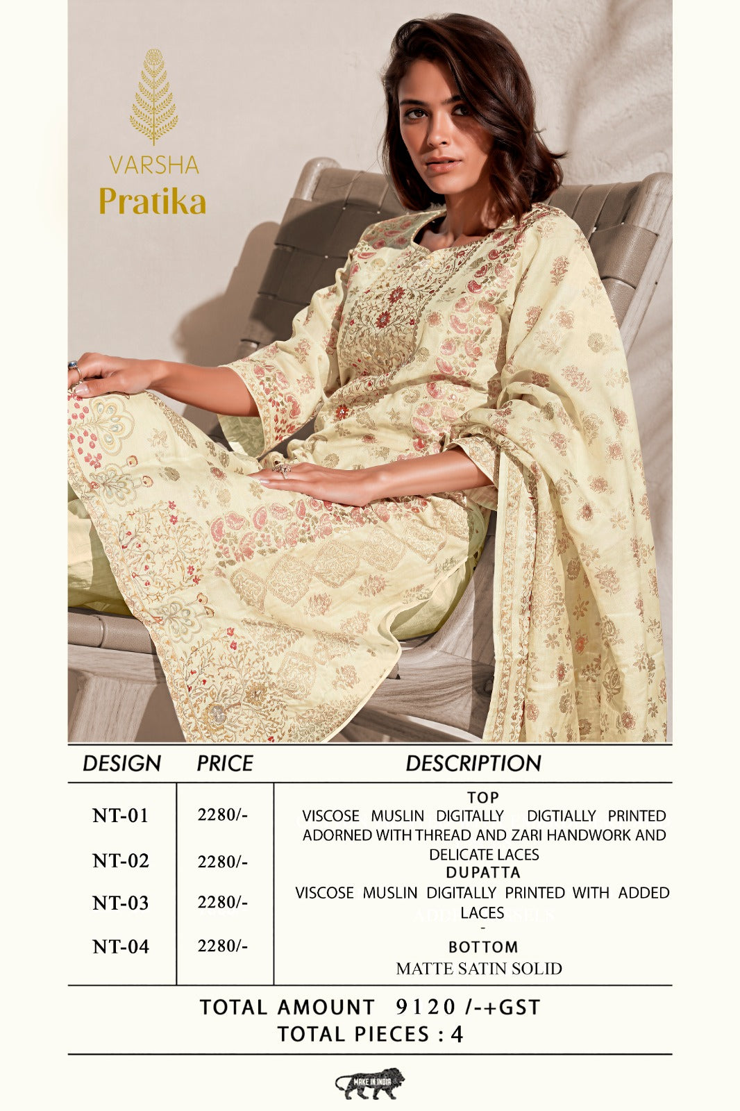 Pratika Varshaa Viscose Muslin Pant Style Suits Exporter Gujarat