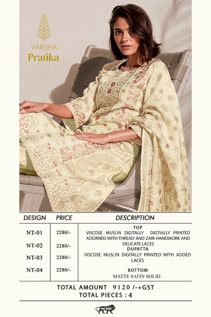 Pratika Varshaa Viscose Muslin Pant Style Suits Exporter Gujarat