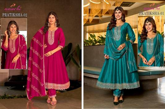 Pratiksha Aanchi Vichitra Silk Readymade Anarkali Suits Supplier Gujarat