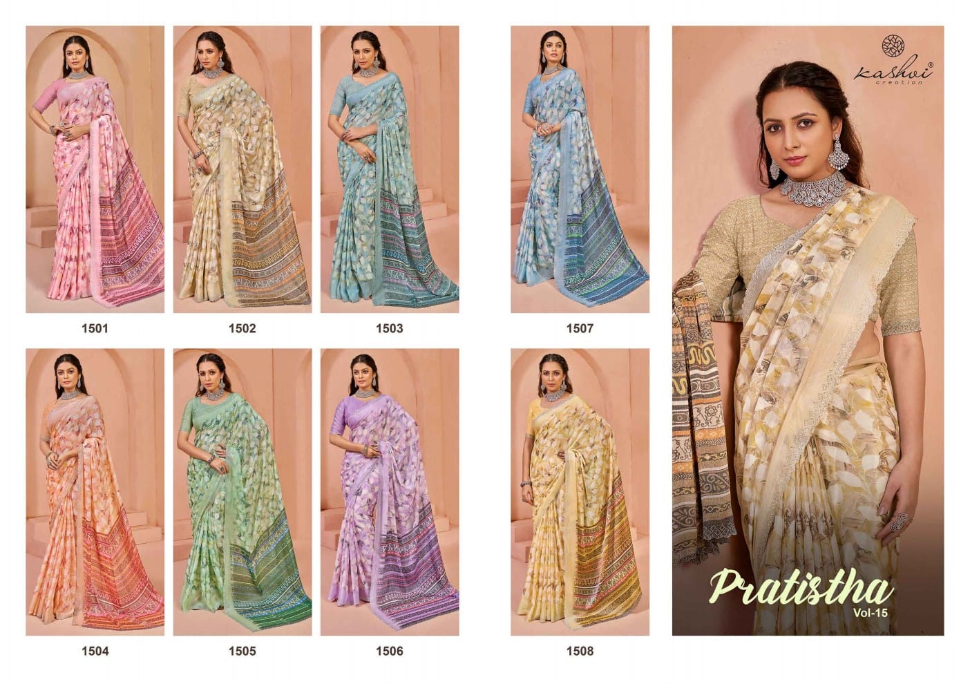 Pratistha Vol 15 Kashvi Creation Brasso Sarees Supplier