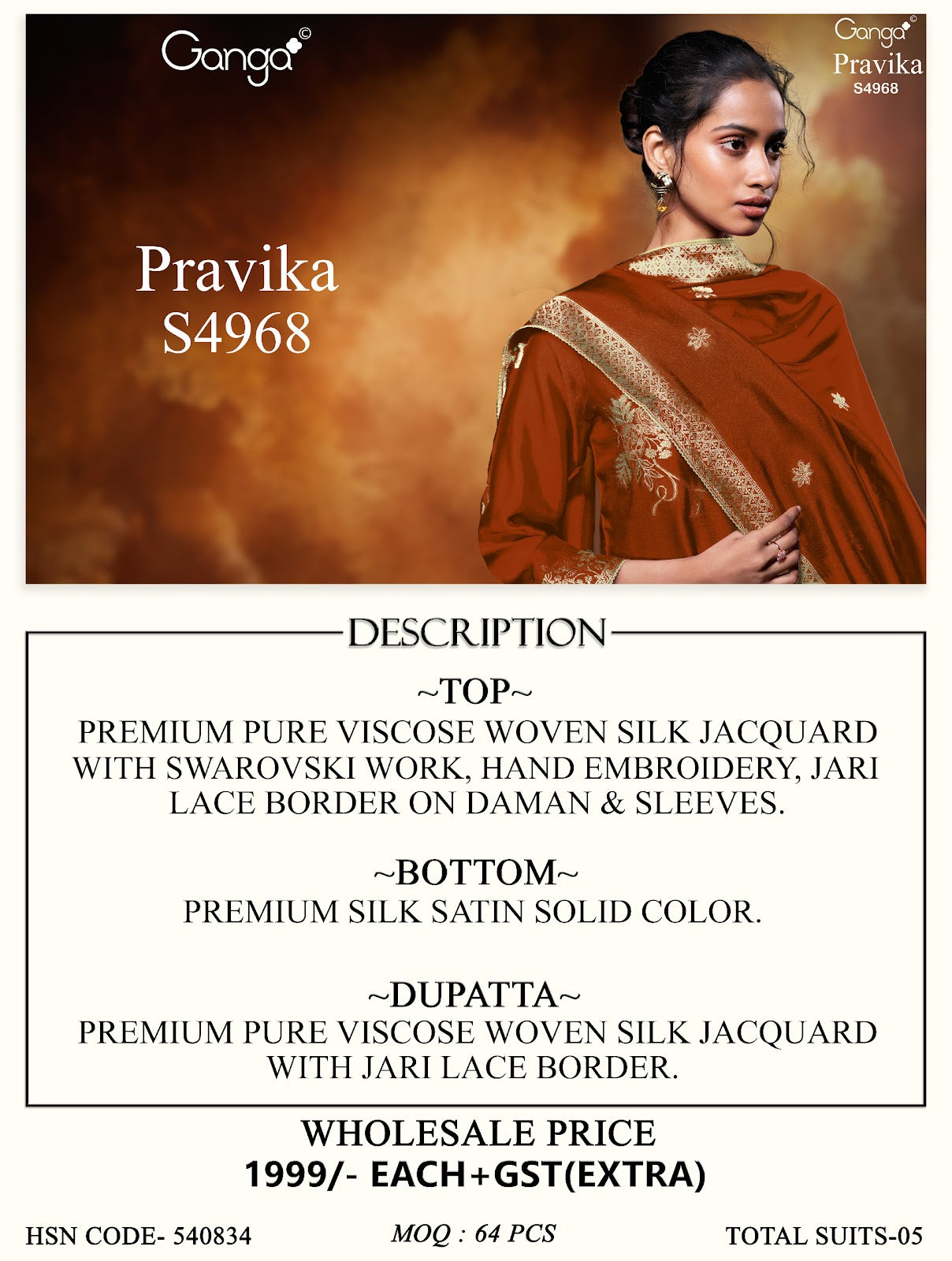 Pravika S4968 Ganga Woven Silk Plazzo Style Suits Supplier Gujarat