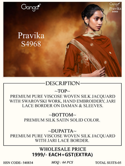 Pravika S4968 Ganga Woven Silk Plazzo Style Suits Supplier Gujarat
