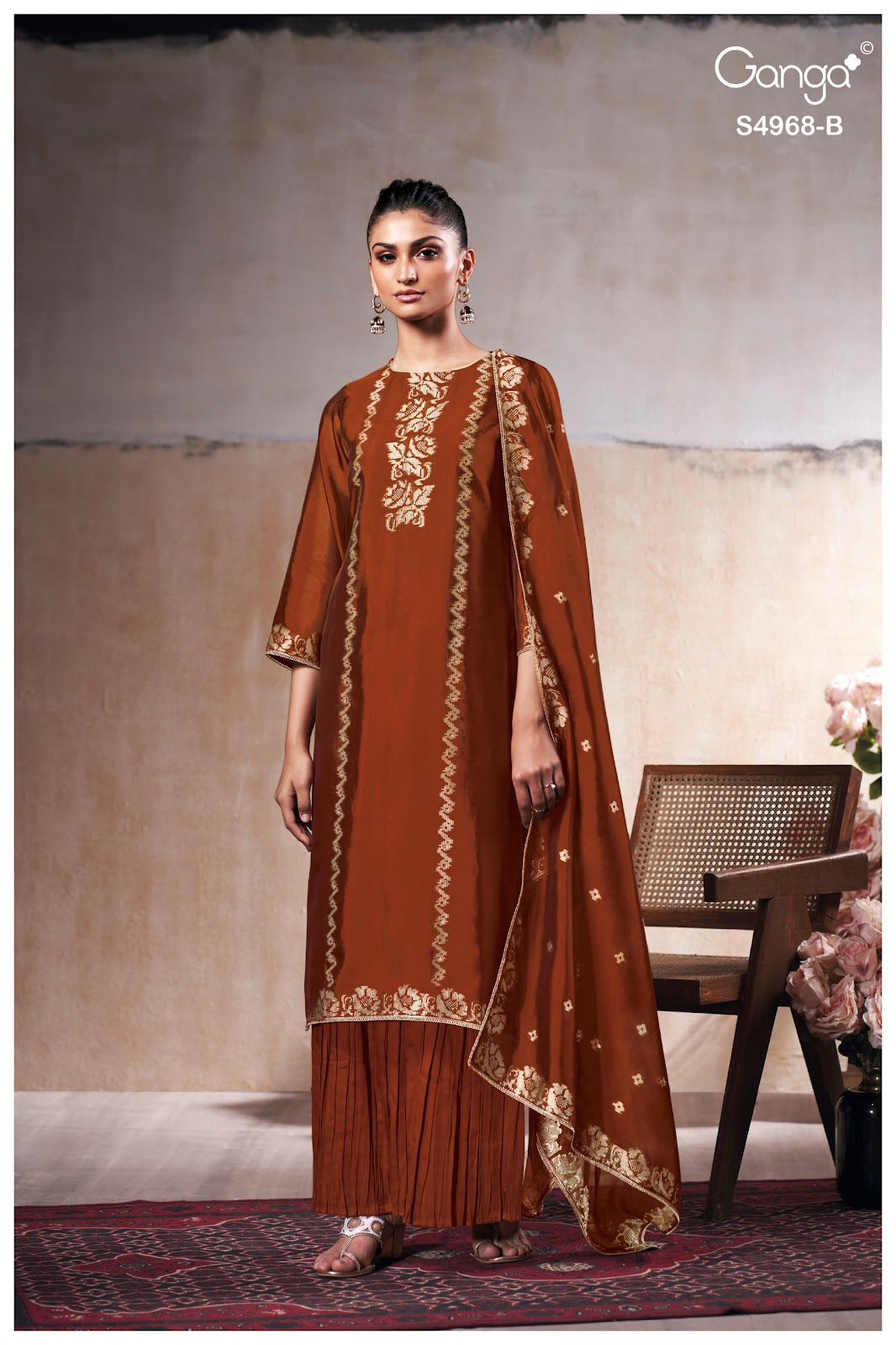 Pravika S4968 Ganga Woven Silk Plazzo Style Suits Supplier Gujarat