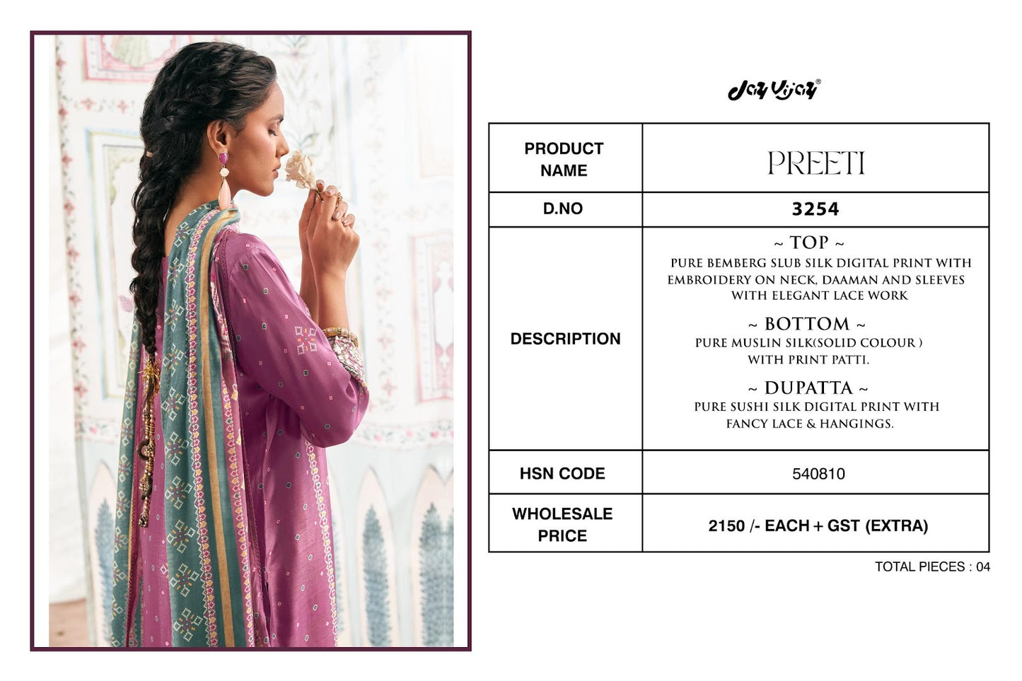 Preeti Jay Vijay Pure Bemberg Pant Style Suits Wholesale
