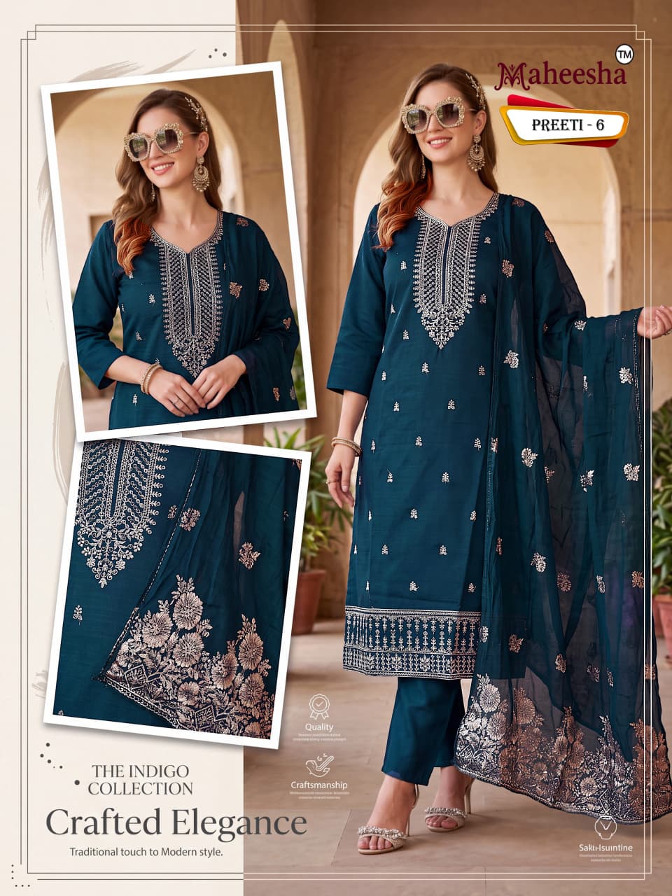 Preeti Maheesha Vatican Silk Readymade Pant Style Suits Manufacturer Gujarat