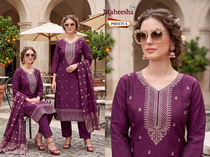 Preeti Maheesha Vatican Silk Readymade Pant Style Suits Manufacturer Gujarat