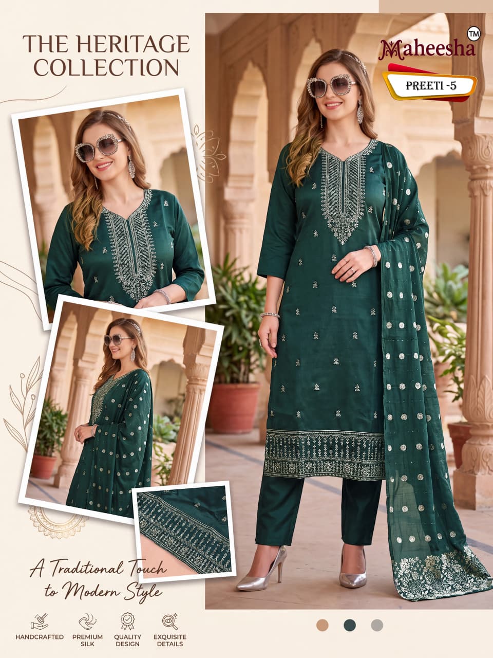 Preeti Maheesha Vatican Silk Readymade Pant Style Suits Manufacturer Gujarat