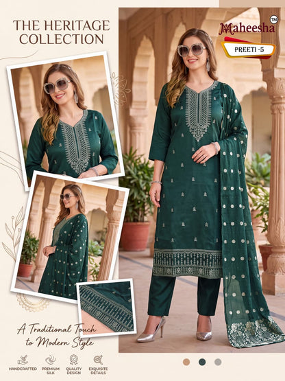 Preeti Maheesha Vatican Silk Readymade Pant Style Suits Manufacturer Gujarat