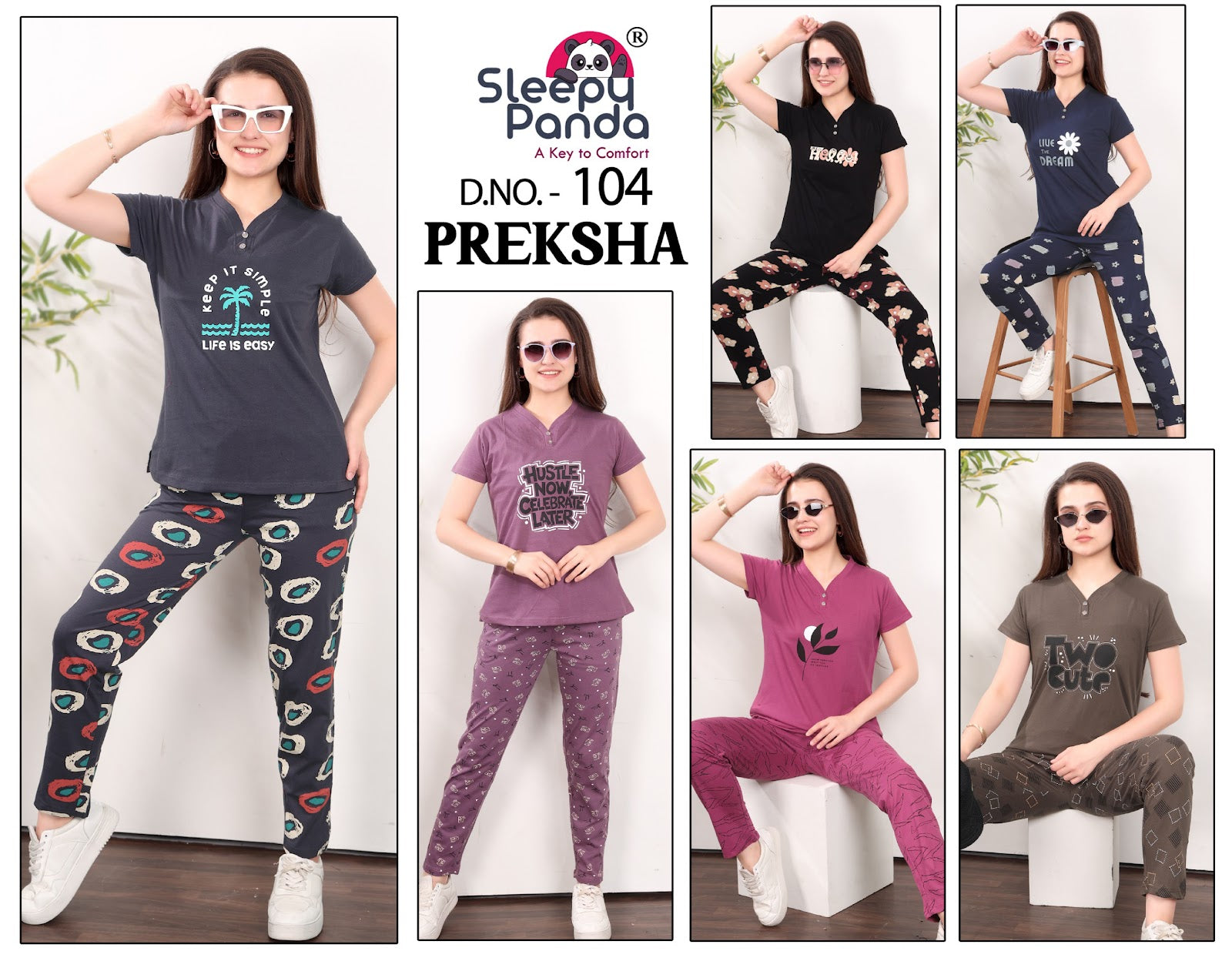 Preksha 104 Sleepy Panda Hosiery Cotton Pyjama Night Suits Wholesale Price