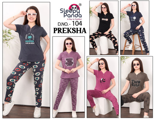Preksha 104 Sleepy Panda Hosiery Cotton Pyjama Night Suits Wholesale Price