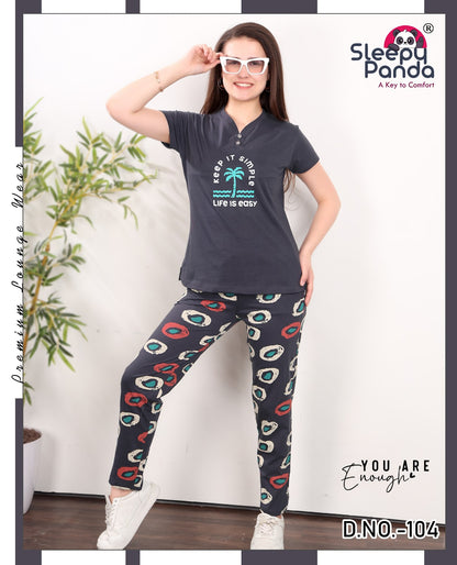Preksha 104 Sleepy Panda Hosiery Cotton Pyjama Night Suits Wholesale Price