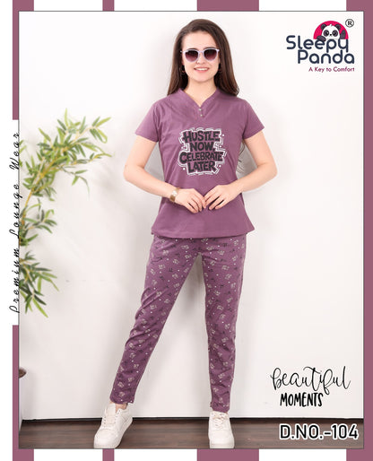 Preksha 104 Sleepy Panda Hosiery Cotton Pyjama Night Suits Wholesale Price