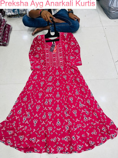 Preksha Ayg Rayon Anarkali Kurtis Manufacturer India