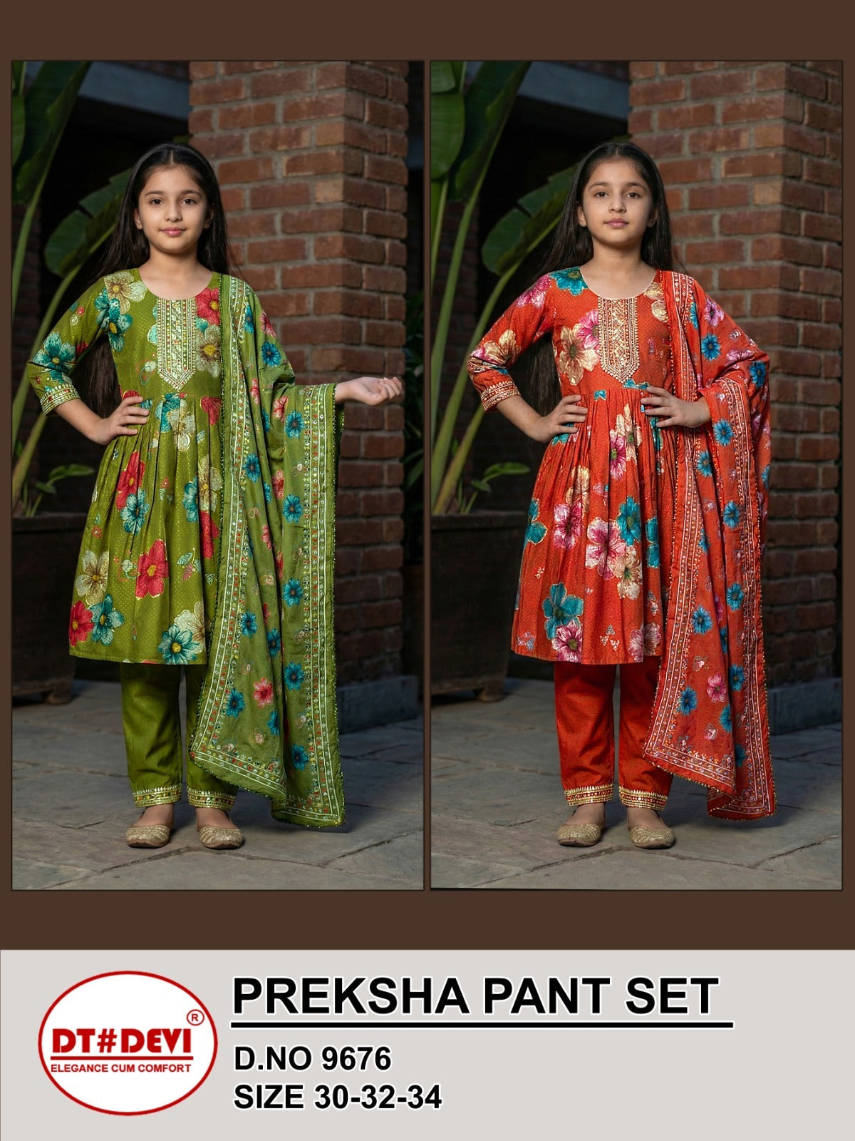 Preksha Dn 9676 Dt Devi Berlin Girls Readymade Pant Suits Supplier India