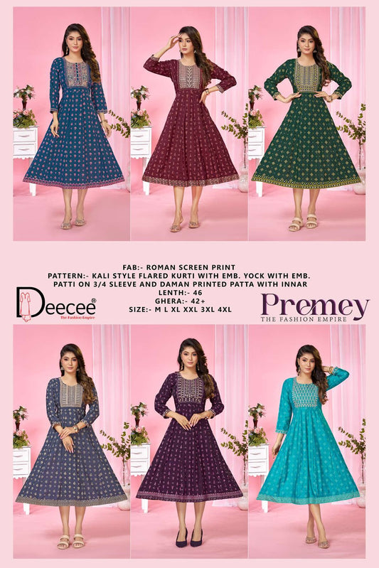 Premey Deecee Roman Anarkali Kurtis Manufacturer India