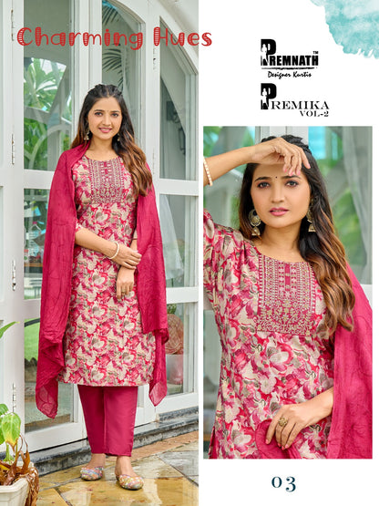 Premika Vol 2 Premnath Modal Chanderi Readymade Pant Style Suits Wholesale Rate