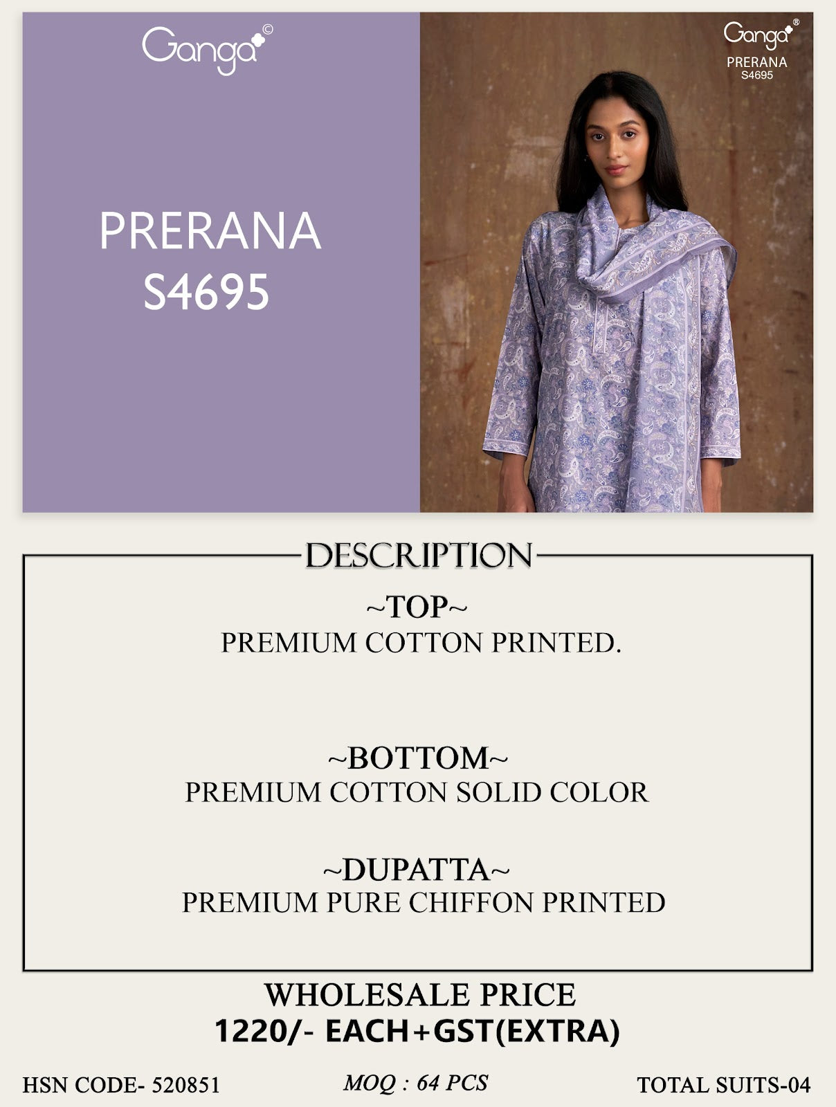 Prerana 4695 Ganga Cotton Pant Style Suits Supplier Gujarat