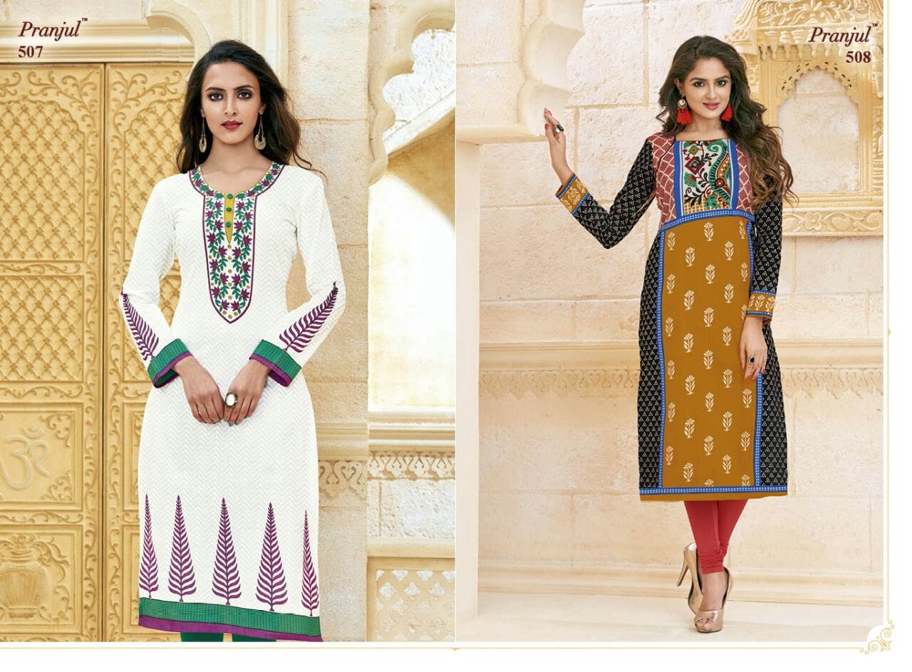 Prerna Vol 1 Pranjul Cotton Straight Cut Kurtis Exporter Gujarat