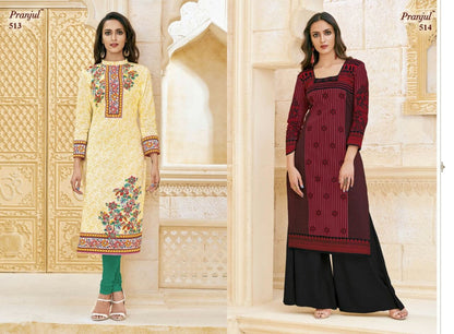 Prerna Vol 1 Pranjul Cotton Straight Cut Kurtis Exporter Gujarat