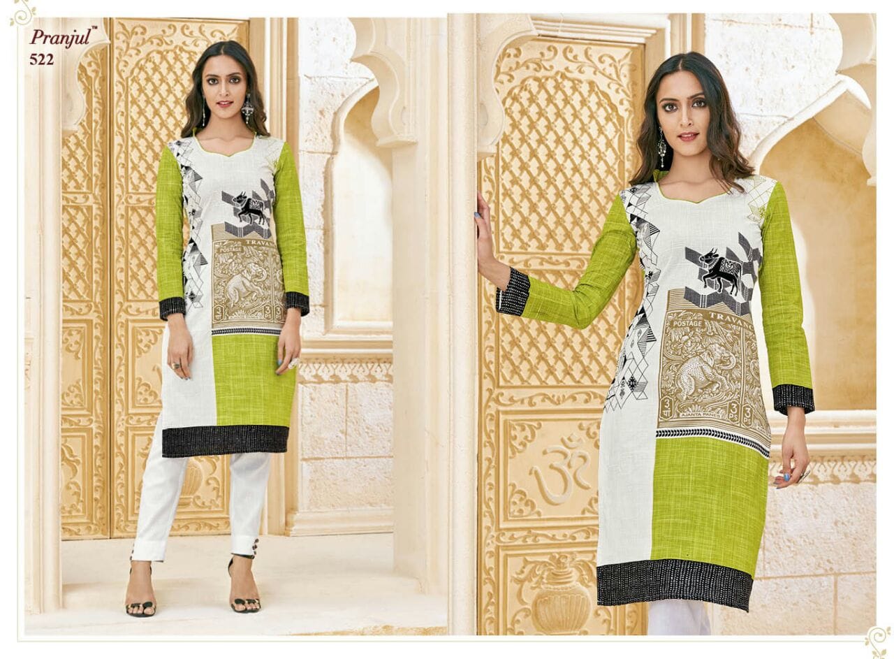 Prerna Vol 1 Pranjul Cotton Straight Cut Kurtis Exporter Gujarat