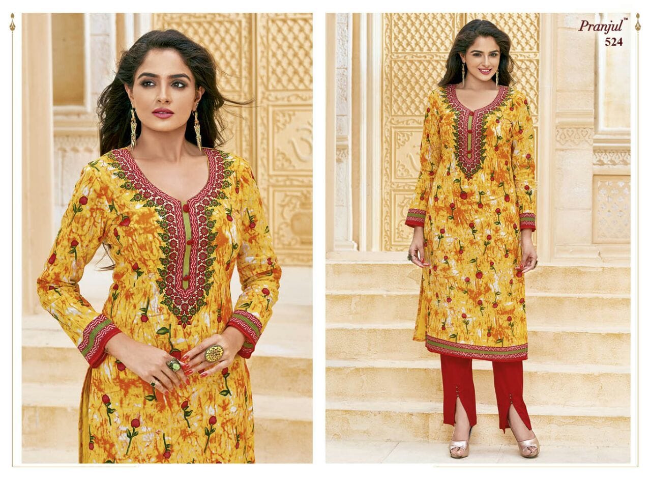 Prerna Vol 1 Pranjul Cotton Straight Cut Kurtis Exporter Gujarat