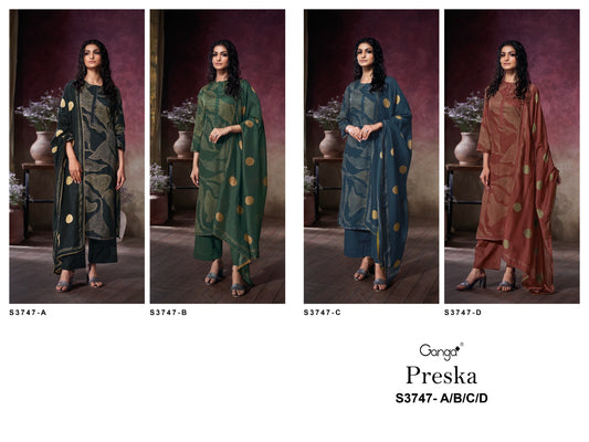 Preska 3747 Ganga Premium Cotton Plazzo Style Suits Manufacturer Ahmedabad