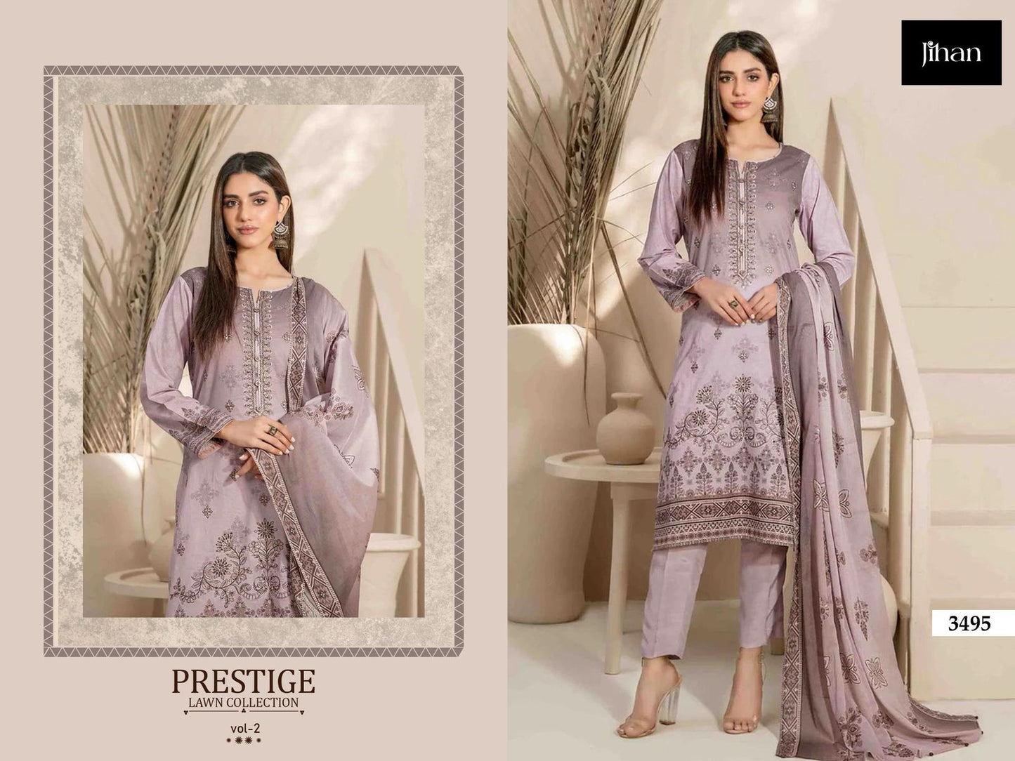 Prestige Lawn Collection Vol 2 3492-3495 Jihan Pure Lawn Pakistani Salwar Suits Wholesale Rate