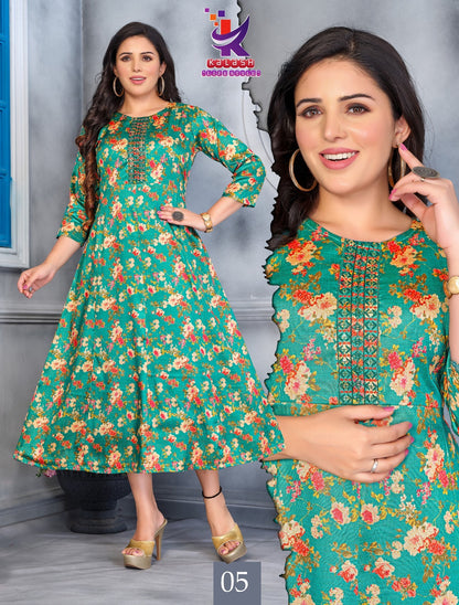 Pretty Fashion Mlm Kalash Lifestyle Simmer Tissue Anarkali Kurtis Wholesaler