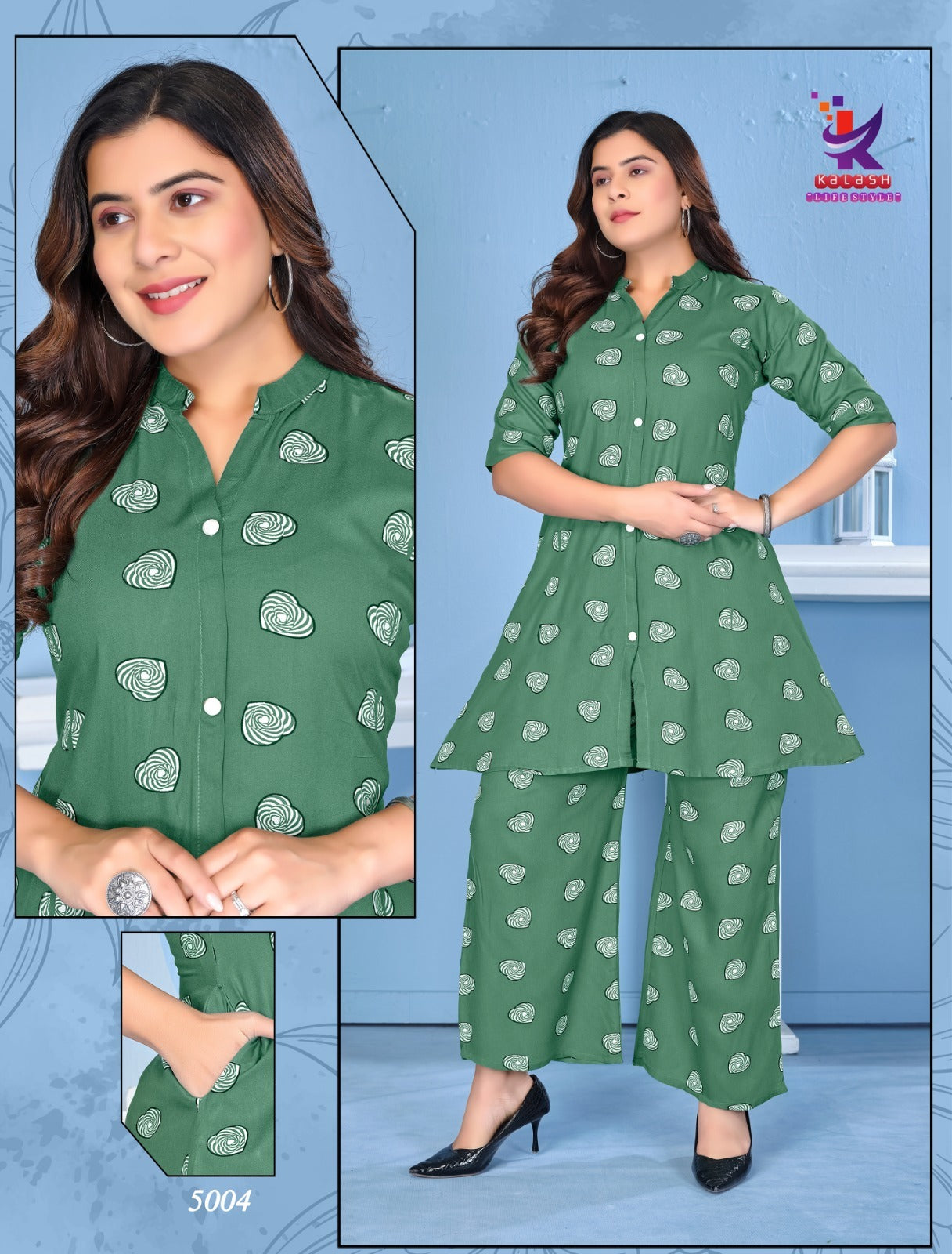 Pretty Shine Mlm Kalash Lifestyle Rayon 17Kg Co Ord Set Wholesale Price