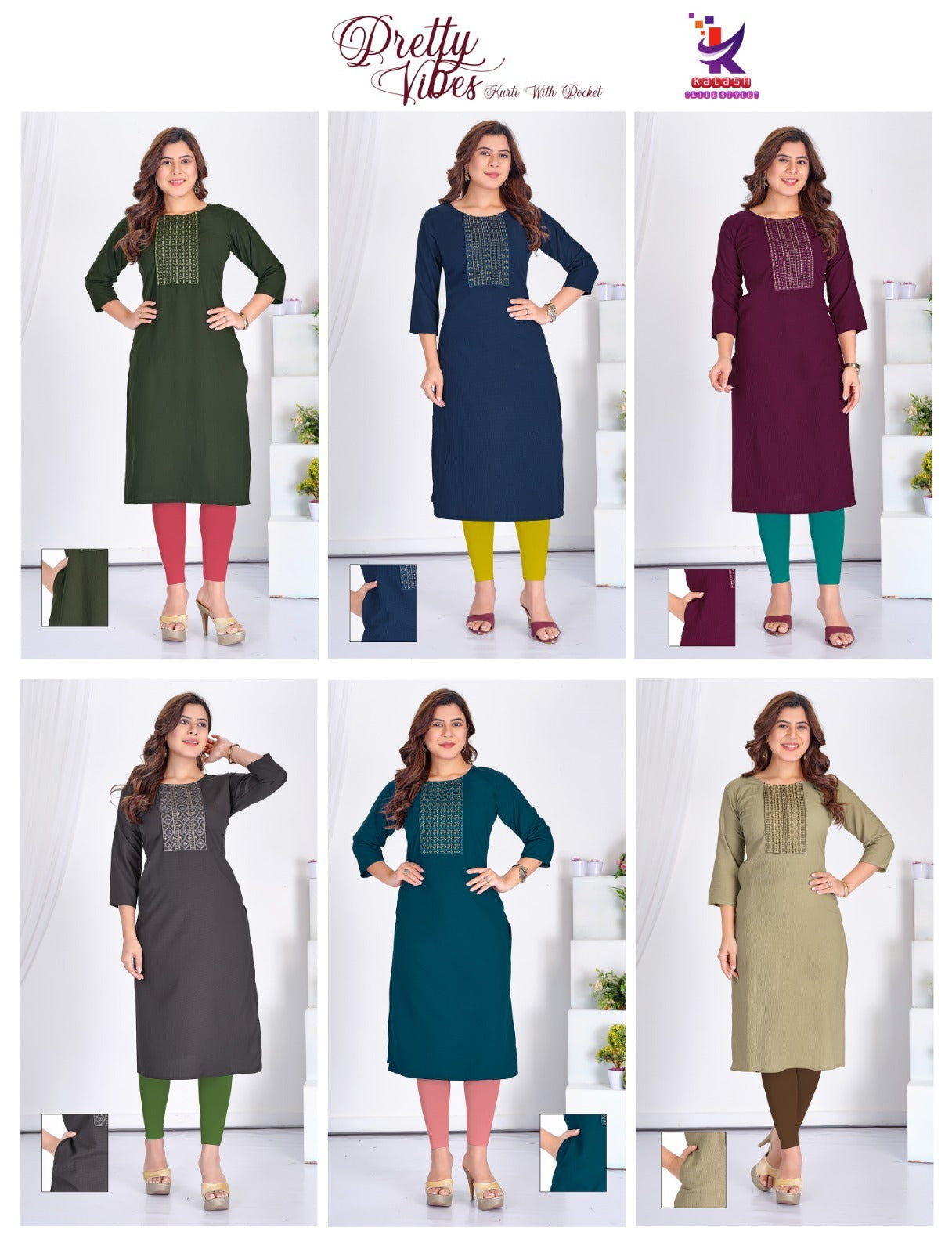 Pretty Vibes Mlm Kalash Lifestyle Rayon 22Kg Straight Cut Kurtis Manufacturer Ahmedabad