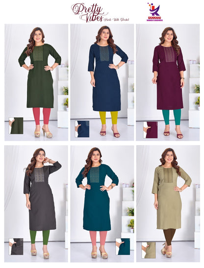 Pretty Vibes Mlm Kalash Lifestyle Rayon 22Kg Straight Cut Kurtis Manufacturer Ahmedabad
