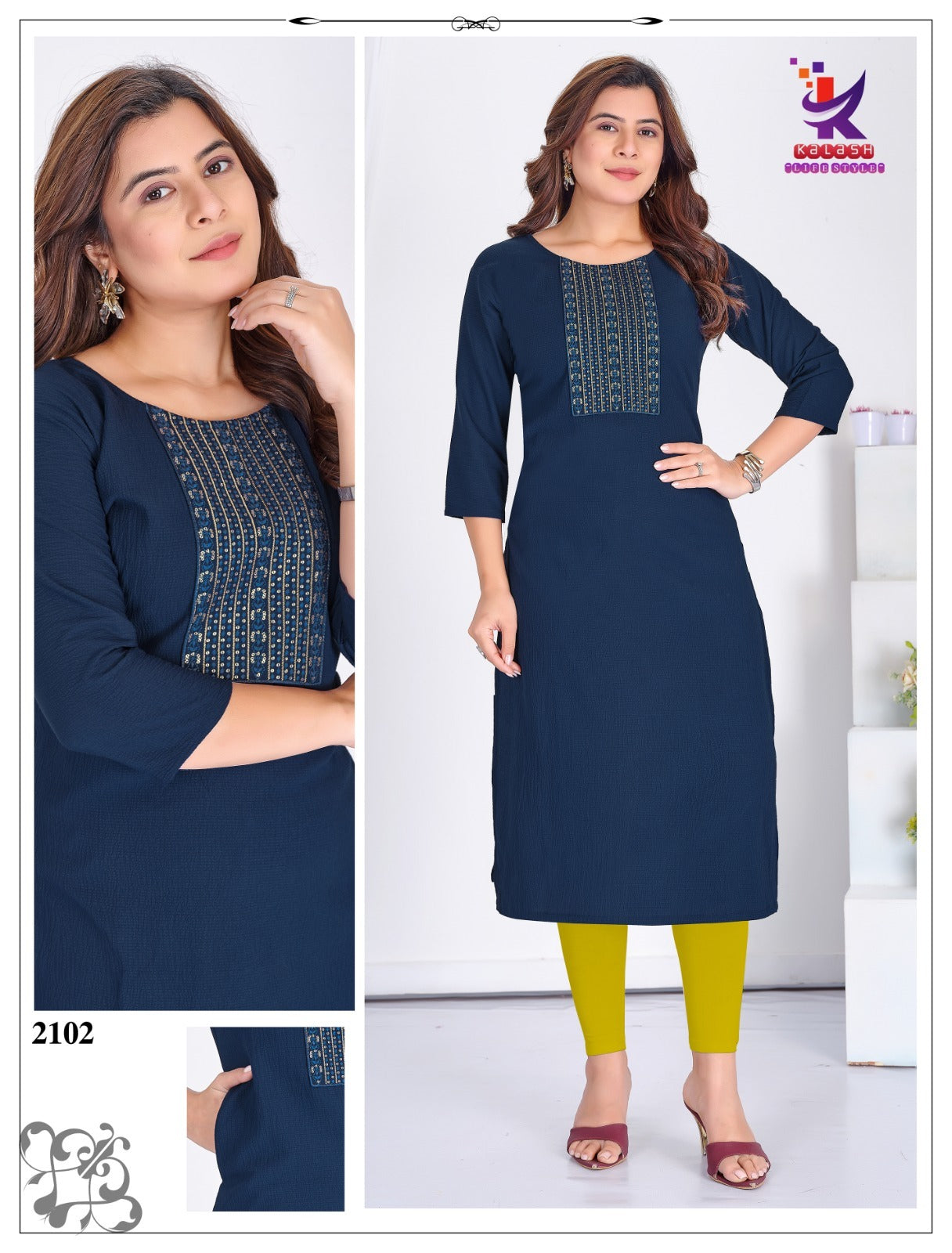 Pretty Vibes Mlm Kalash Lifestyle Rayon 22Kg Straight Cut Kurtis Manufacturer Ahmedabad