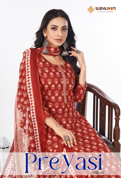 Preyasi Vol 11 Suryajyoti Cotton Readymade Pant Style Suits Wholesaler